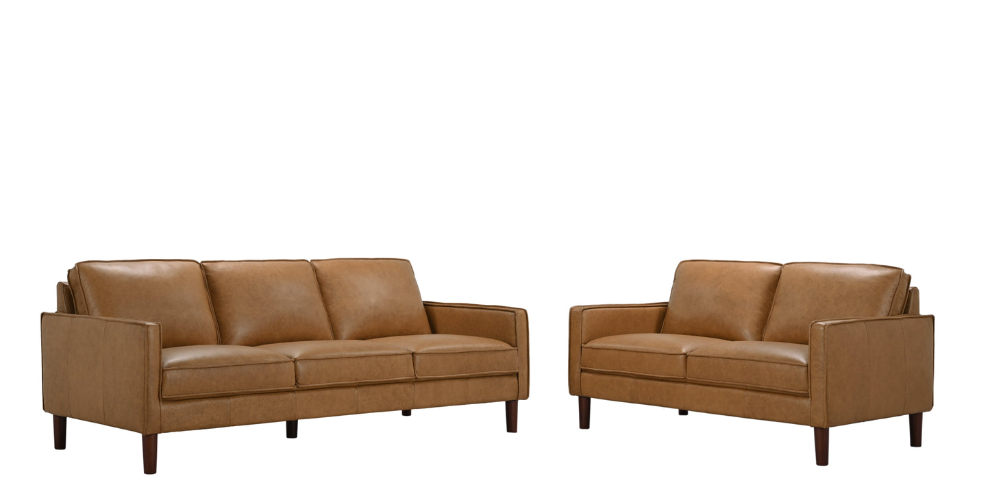 Soria Saddle Brown Top-Grain Leather Loveseat