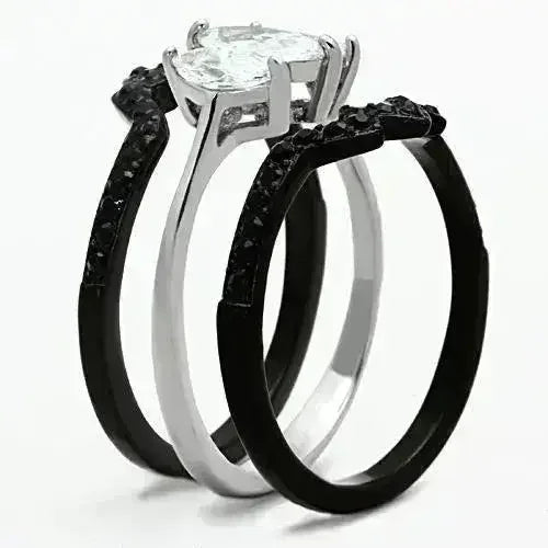TK1347 - Two-Tone IP Black Stainless Steel Ring with AAA Grade CZ in