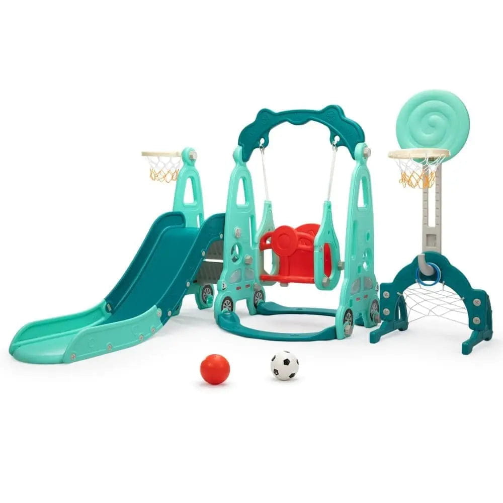 TOBBI & NYEEKOY 5-in-1 Car-Themed Toddler Slide and Swing Set