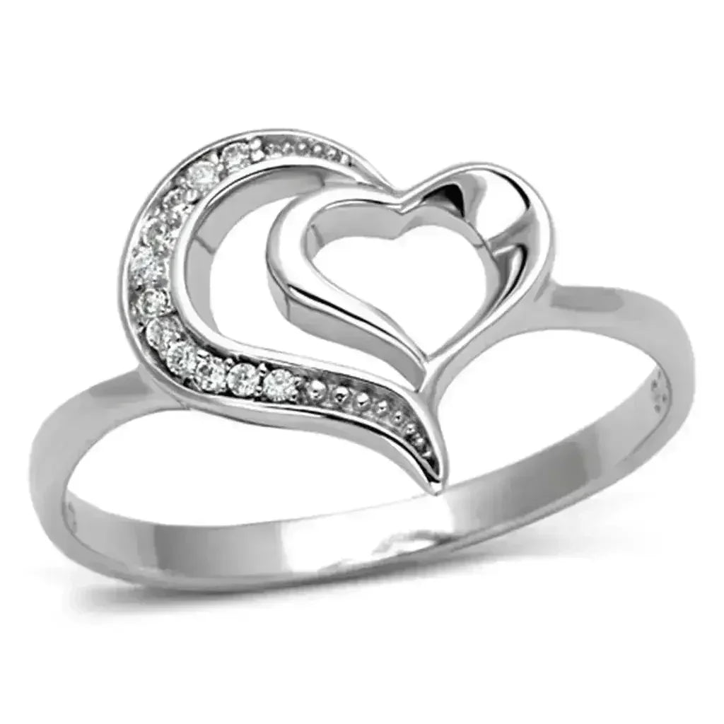 TS093 - Rhodium 925 Sterling Silver Ring with AAA Grade CZ in Clear