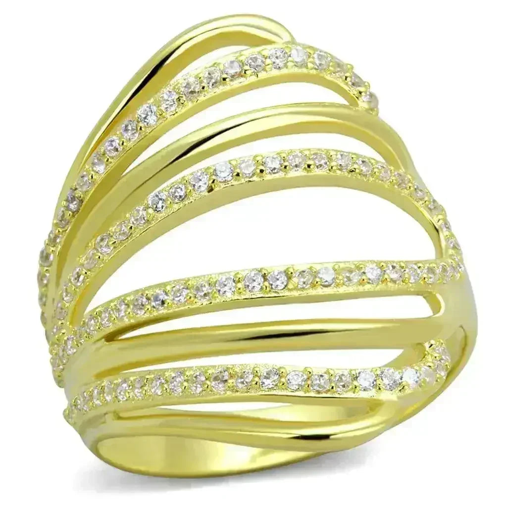 TS379 - Gold 925 Sterling Silver Ring with AAA Grade CZ in Clear