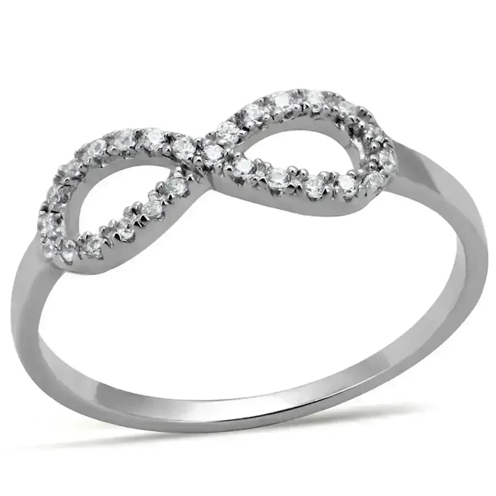 TS487 - Rhodium 925 Sterling Silver Ring with AAA Grade CZ in Clear