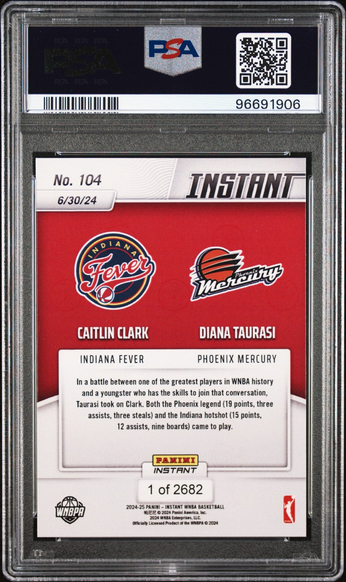 Graded 2024 Panini Instant WNBA Caitlin Clark/Diana Taurasi #104 Basketball Card PSA 10 Gem Mint