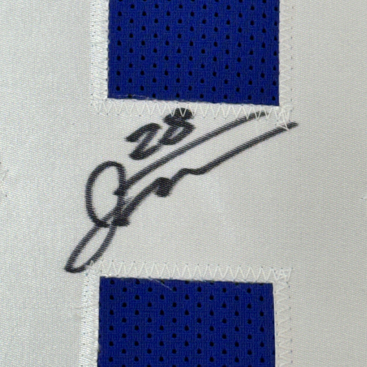 Framed Autographed/Signed Jonathan Taylor 35x39 Indianapolis Blue Football Jersey JSA COA
