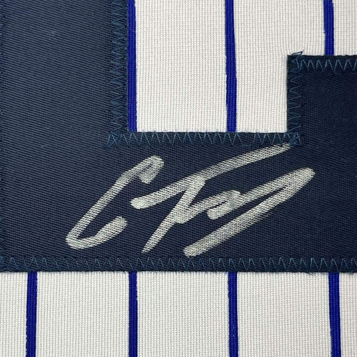 Framed Autographed/Signed Gleyber Torres 35x39 New York Pinstripe Baseball Jersey Beckett BAS COA