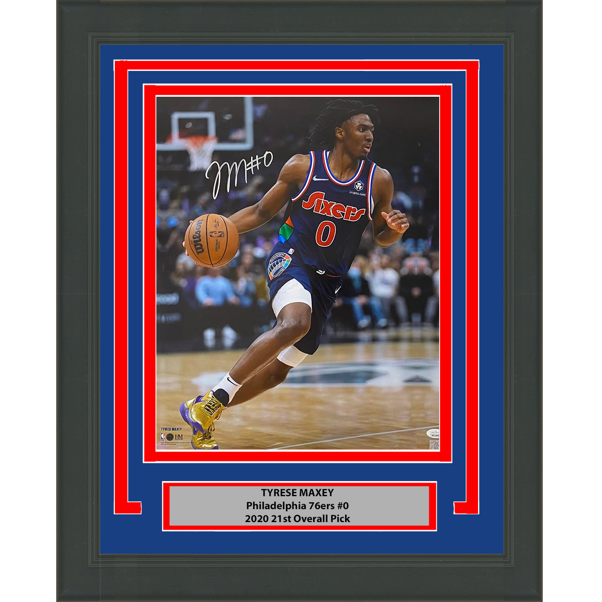Framed Autographed/Signed Tyrese Maxey Philadelphia 76ers Sixers 16x20 Basketball Photo JSA COA