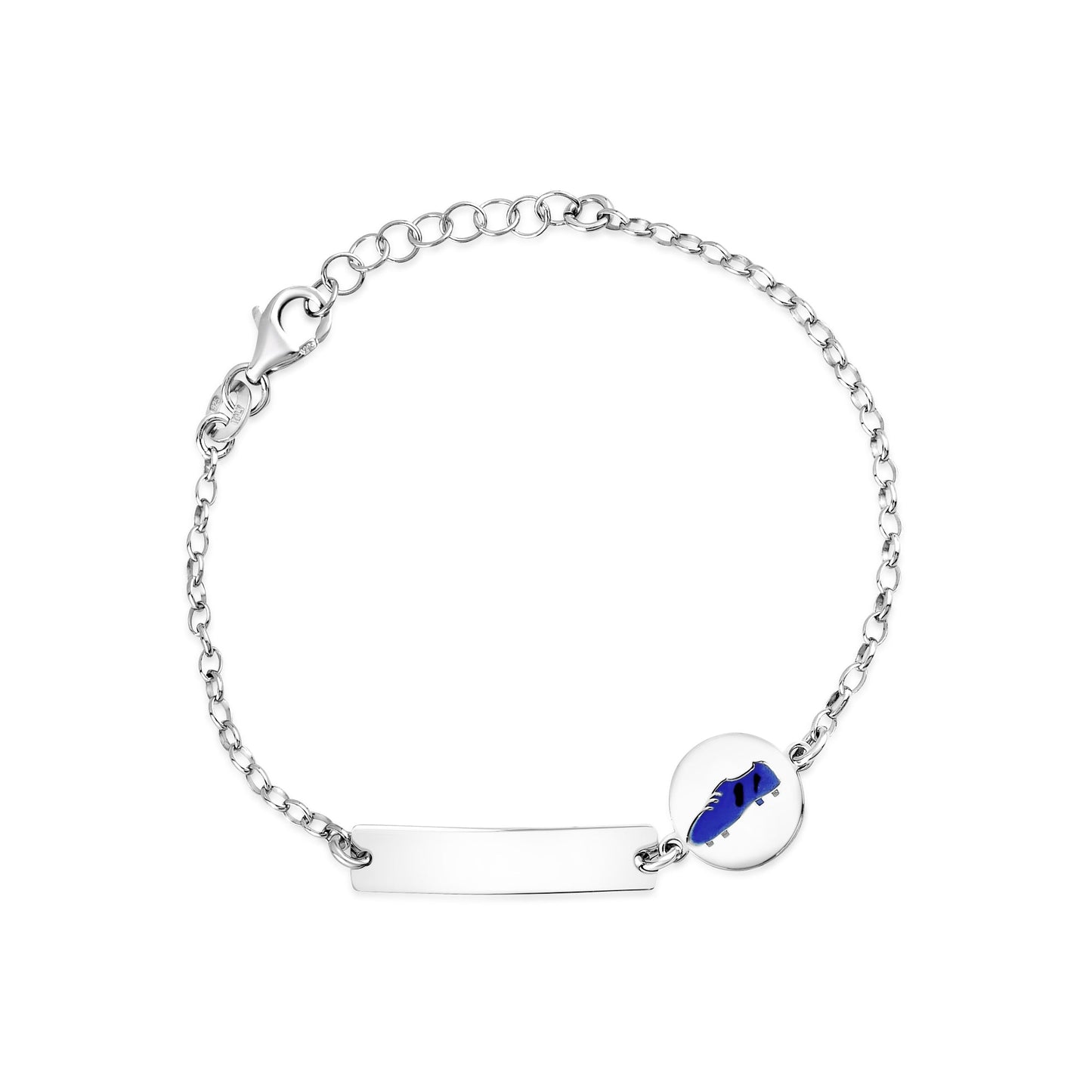 UNICORNJ Sterling Silver 925 Engravable ID Bracelet for Boys Girls Sports Enamel Rolo Chain 6.5"