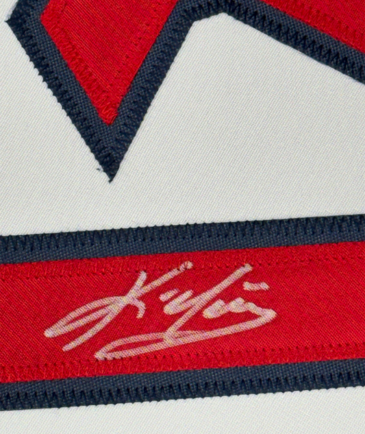 Framed Autographed/Signed Kevin Youkilis 35x39 Boston White Baseball Jersey JSA COA