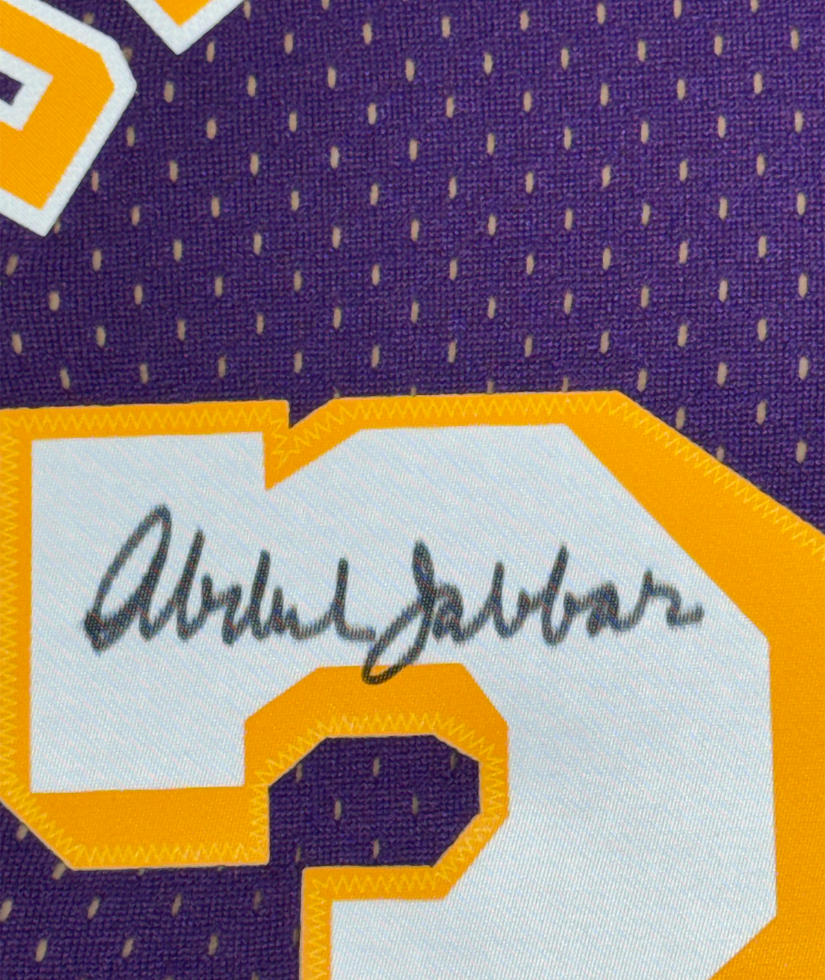 Framed Autographed/Signed Kareem Abdul-Jabbar 35x39 Los Angeles Lakers Mitchell & Ness Purple Basketball Jersey Fanatics COA