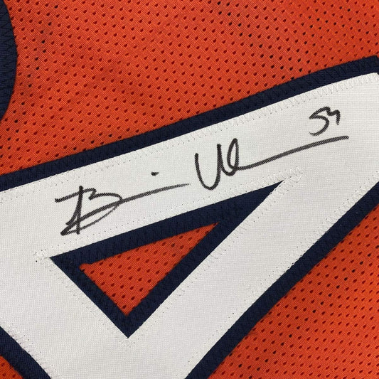 Framed Autographed/Signed Brian Urlacher 35x39 Chicago Orange Football Jersey Beckett BAS COA