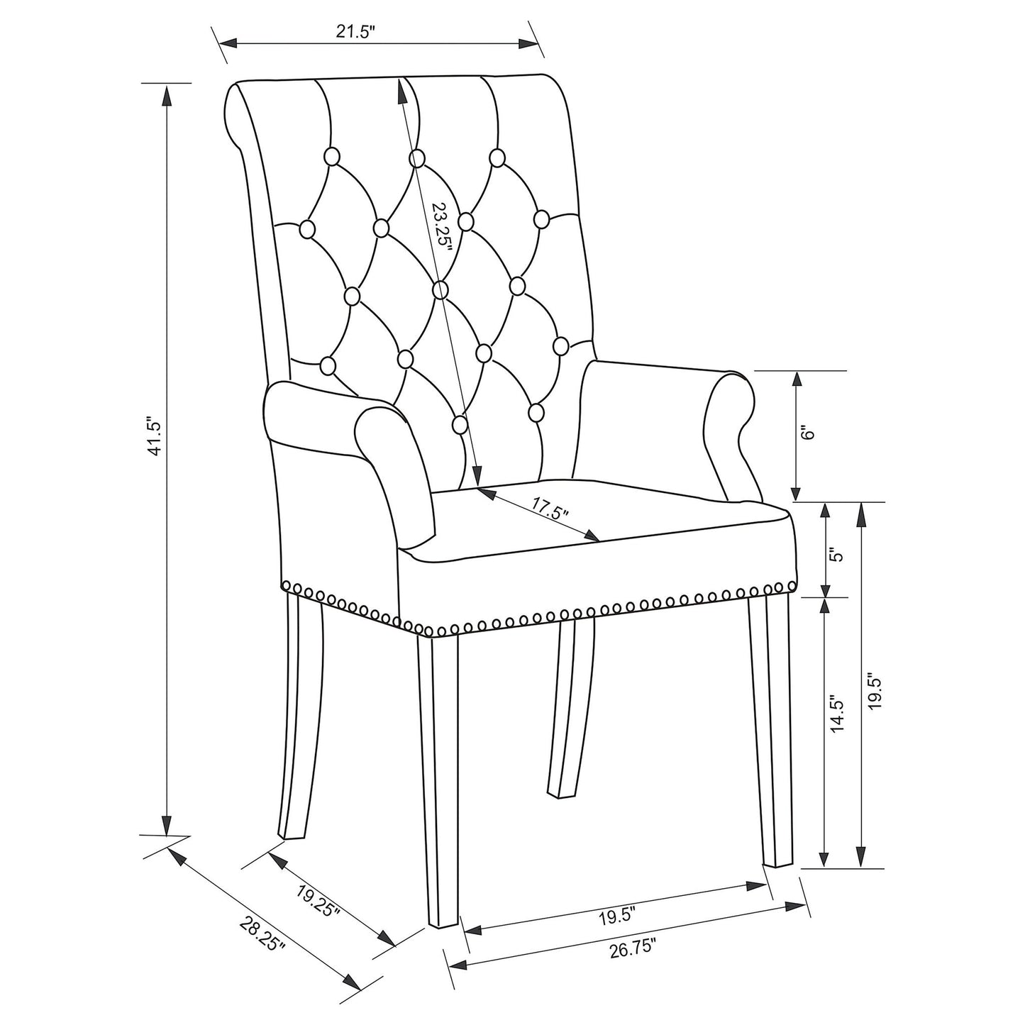 Tufted Arm Chair With Nailhead Trim