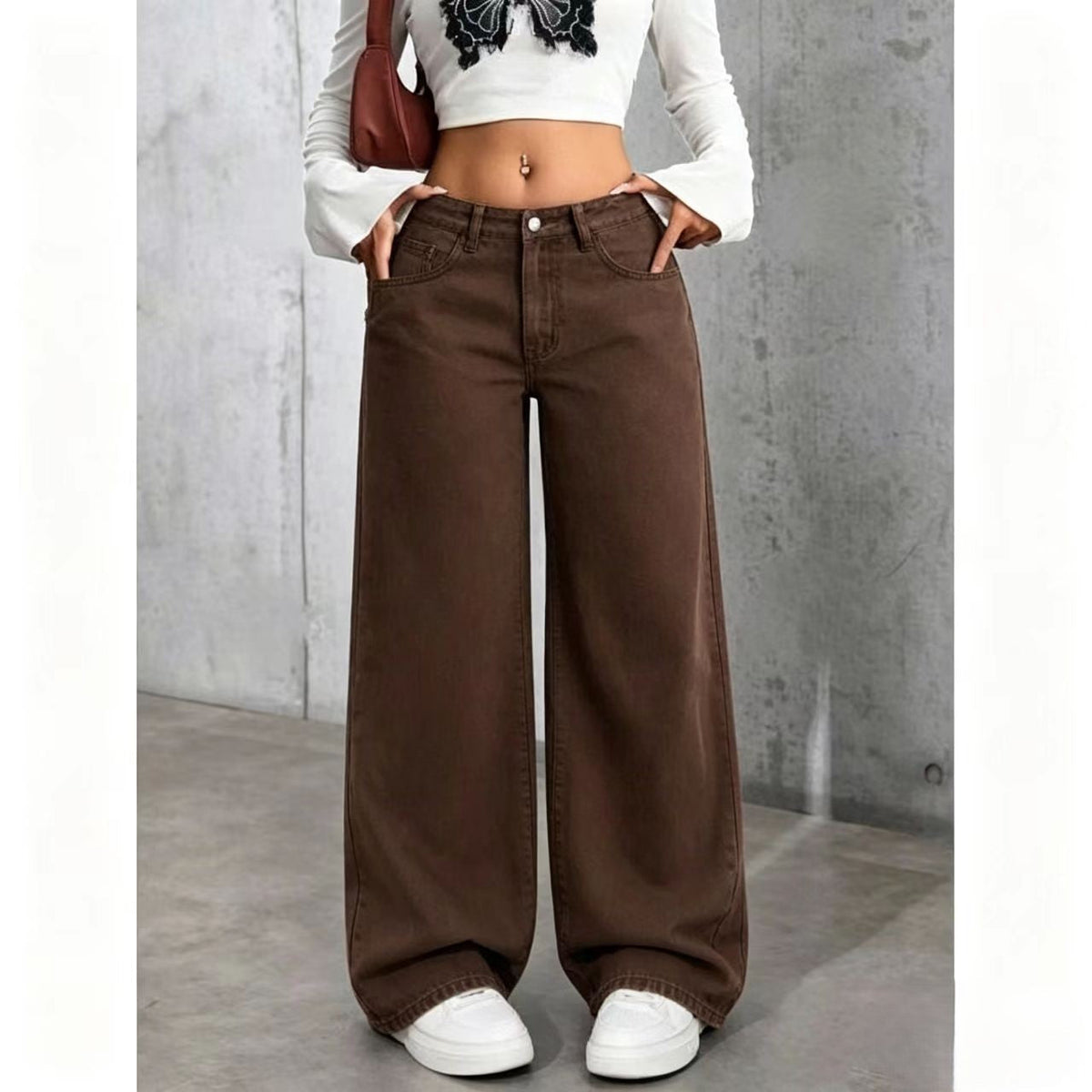 Draped Floor-length Black Straight-leg Jeans