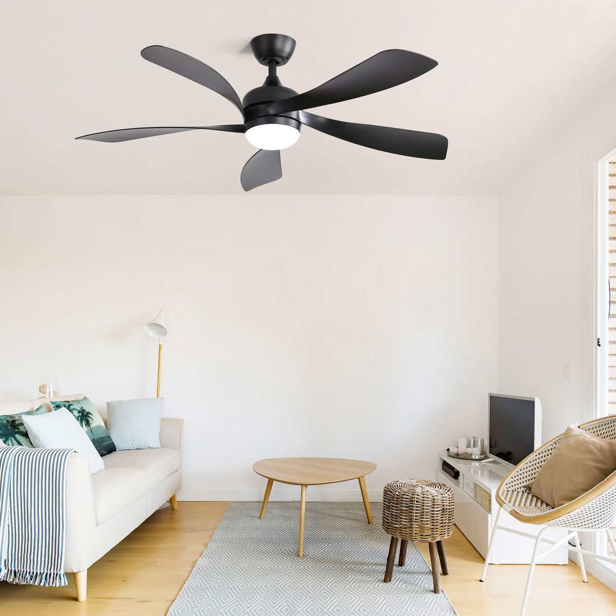 Ceiling Fan With 3-Color Dimmable LED Light and Remote Control - Black