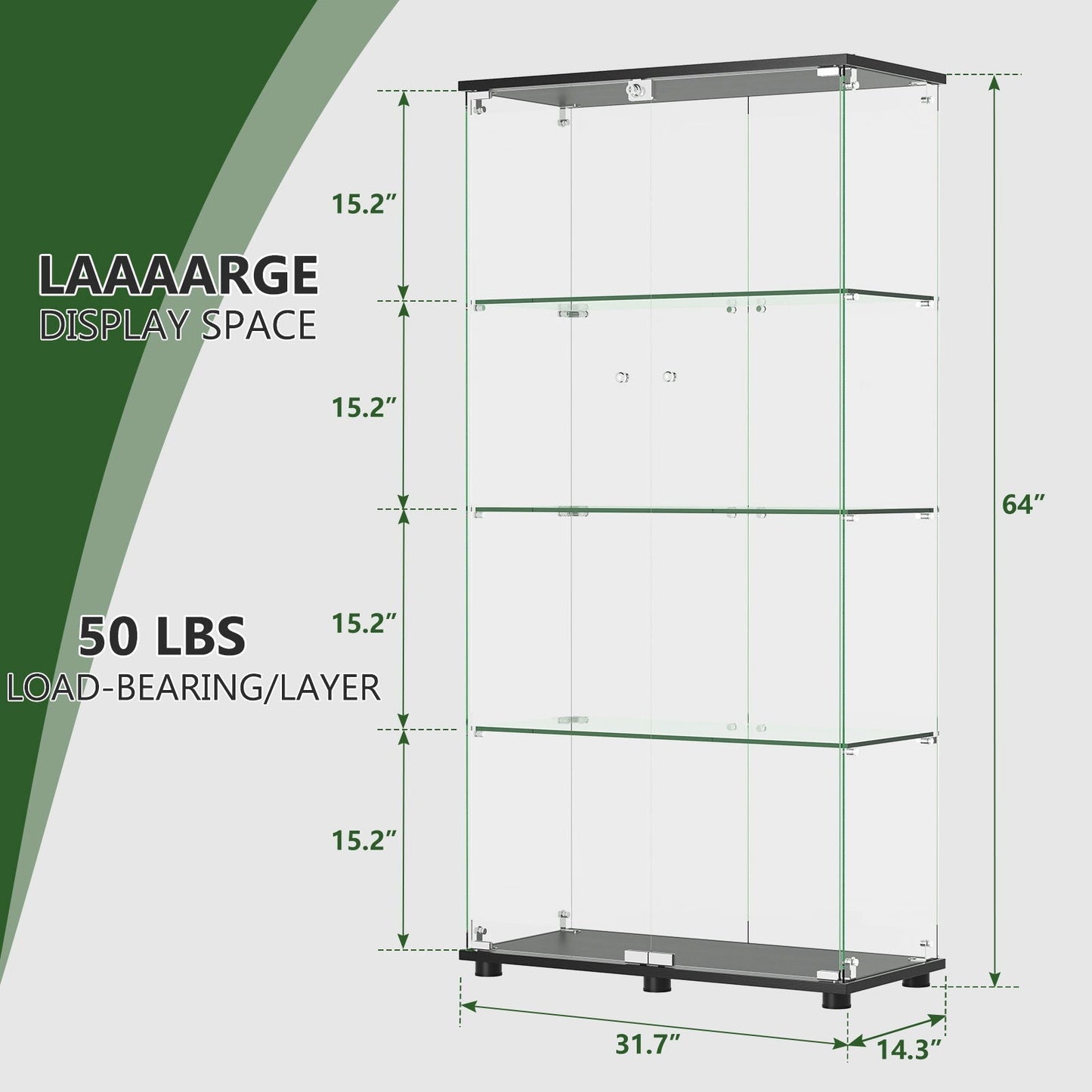Display Cabinet With Shelf Double Doors And Lock