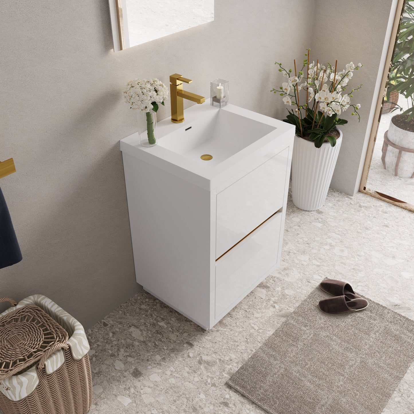 24" Freestanding Bathroom Vanity with Sink and Storage Cabinet