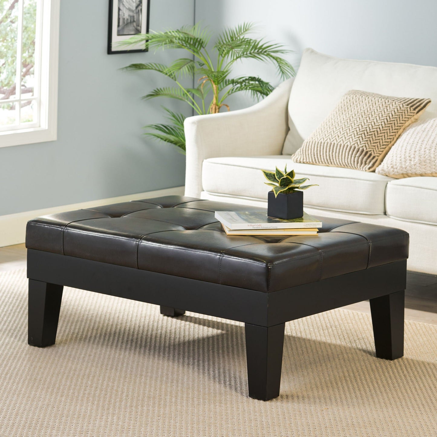 Chatham Ottoman With Drawer Leather Storage Solution - Dark Coffee