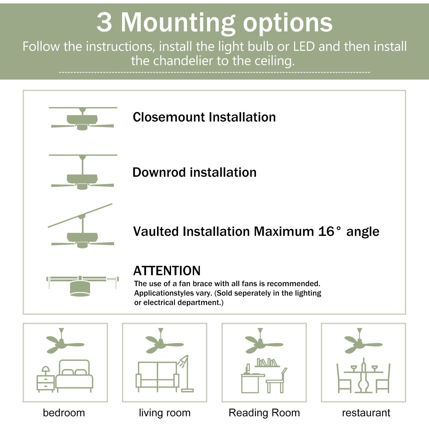 52" Solid Wood Blades Ceiling Fan with Light and Remote Control