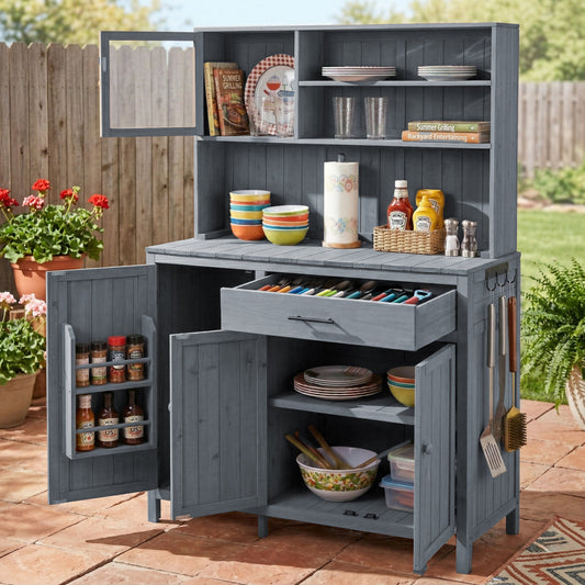 TOPAMX Potting Bench with Hutch, Solid Fir Wood Garden Workstation