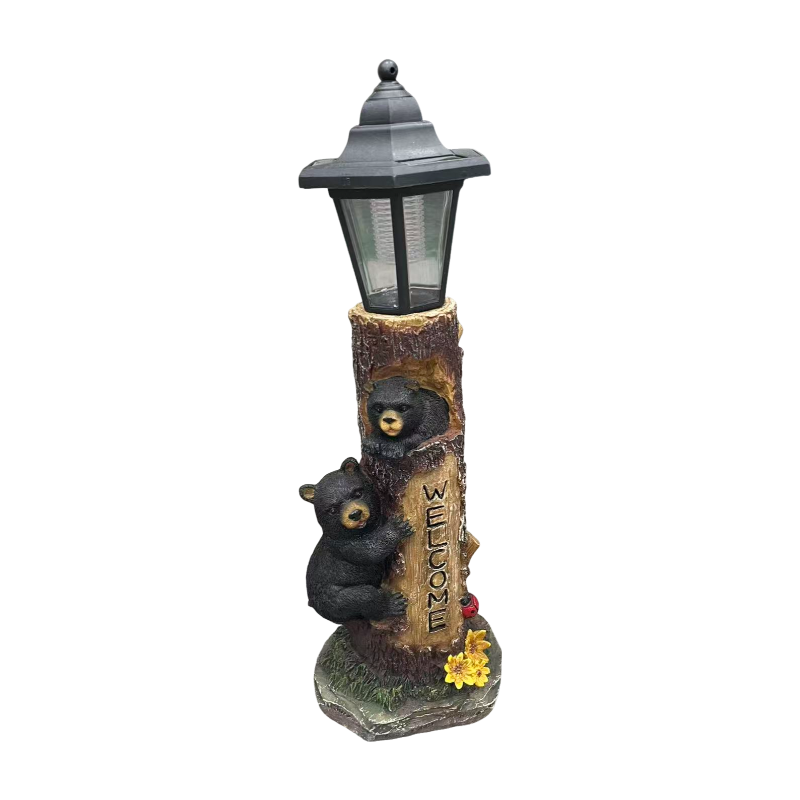 Solar-Powered Bear Welcome Statue