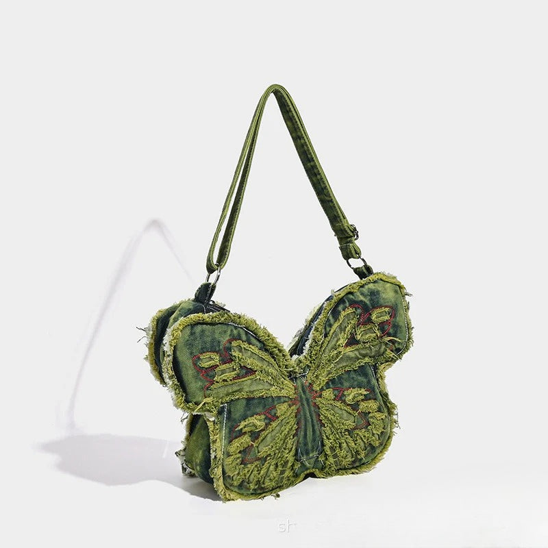 Design washed denim bag, butterfly shaped bag, punk denim bag, shoulder bag, backpack purse for women