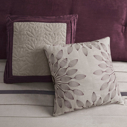 7 Pc Pieced Faux Suede Comforter Set Purple Cal King
