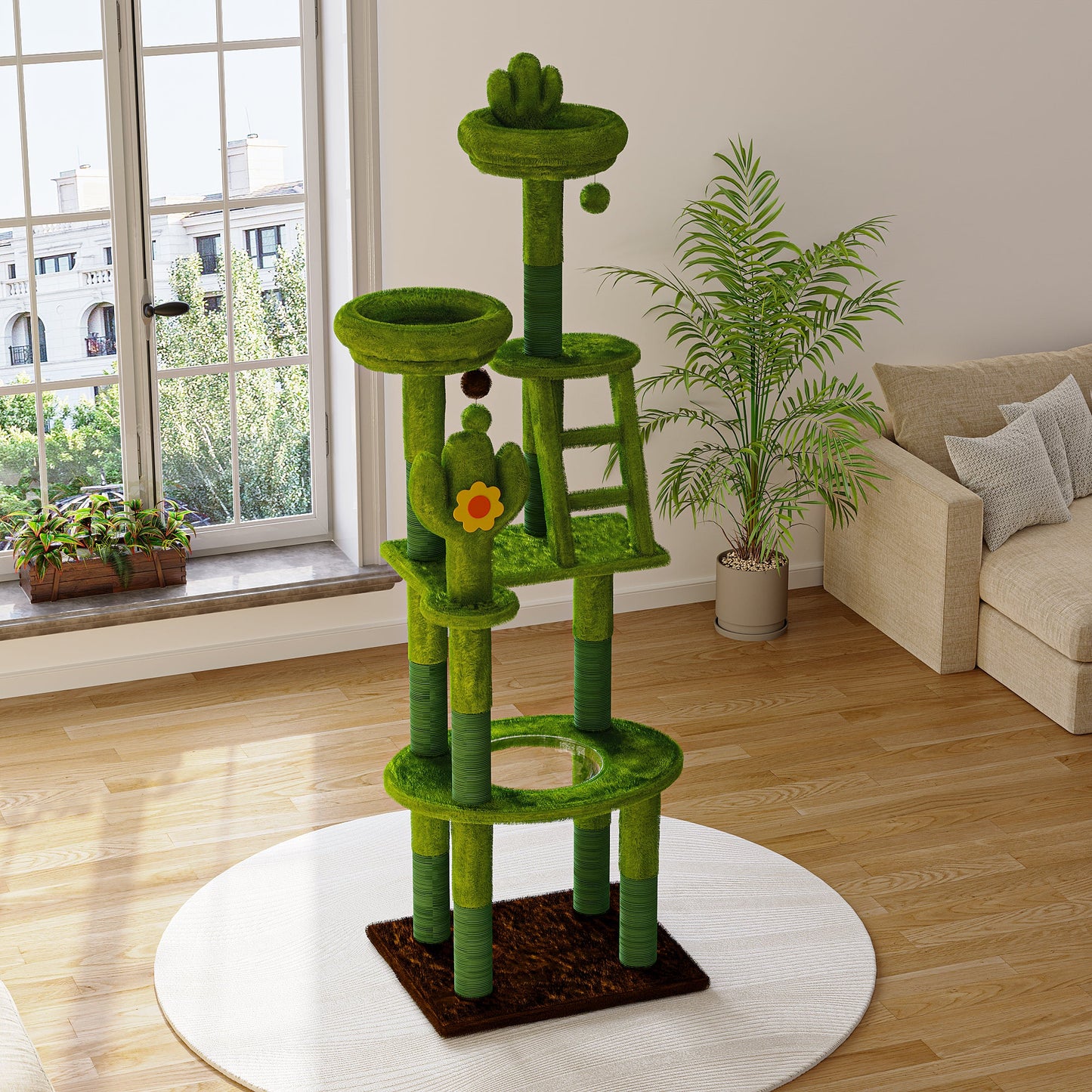 72in Cactus Cat Tree Tall Cat Tower for Indoor Cats