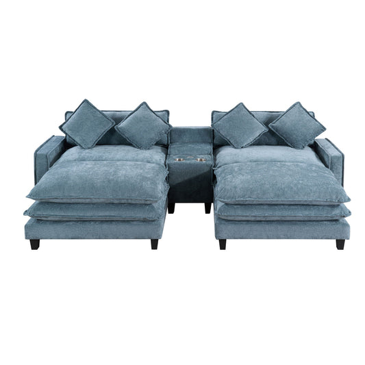 Modern Sectional Sofa With Removable Ottomans, USB Ports
