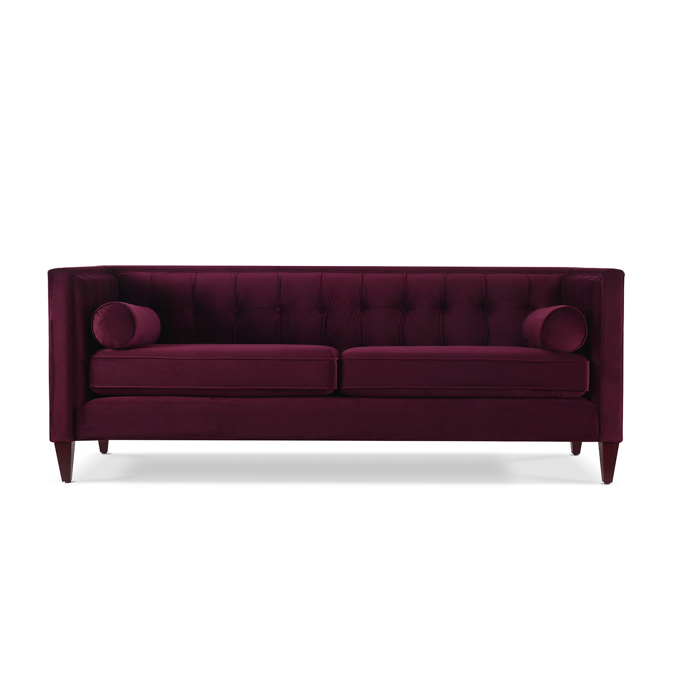 Jack 84" Modern Tuxedo Tufted Sofa, Burgundy Velvet