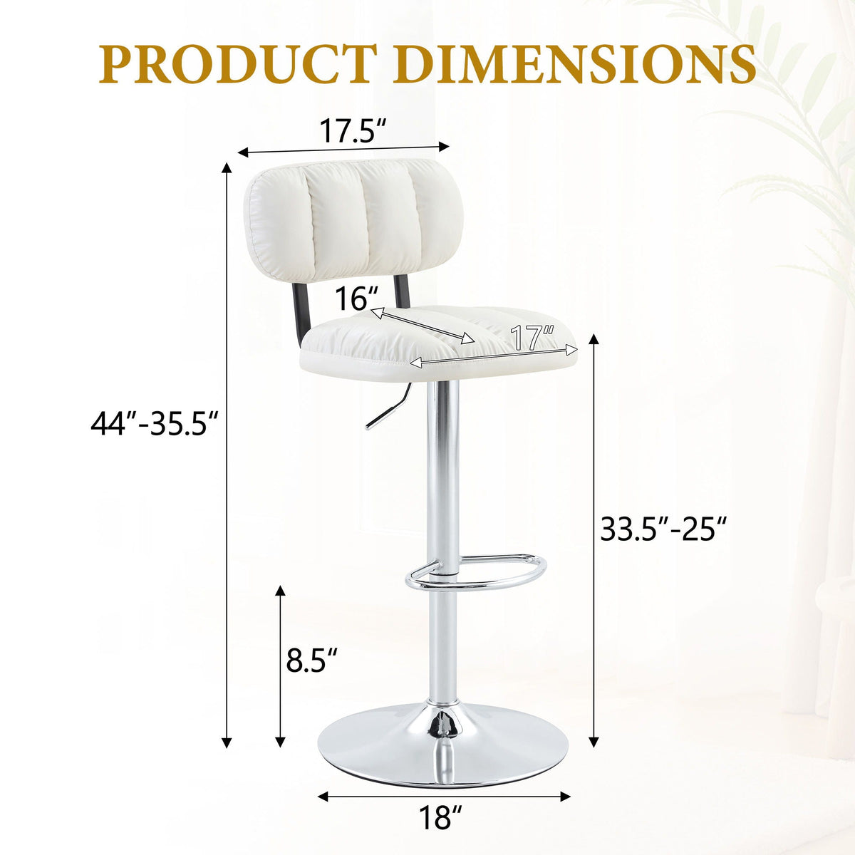Adjustable Height Bar Stools With Footrest for Kitchen Island (Set of 2)