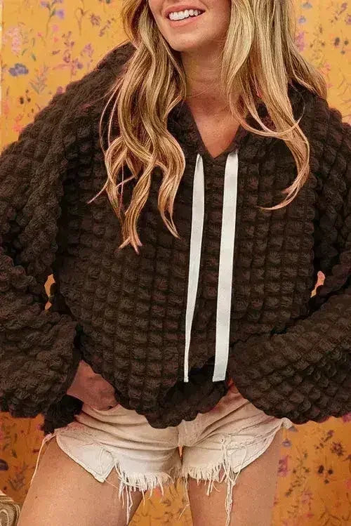 Rose Bubble Textured Waffle Hoodie