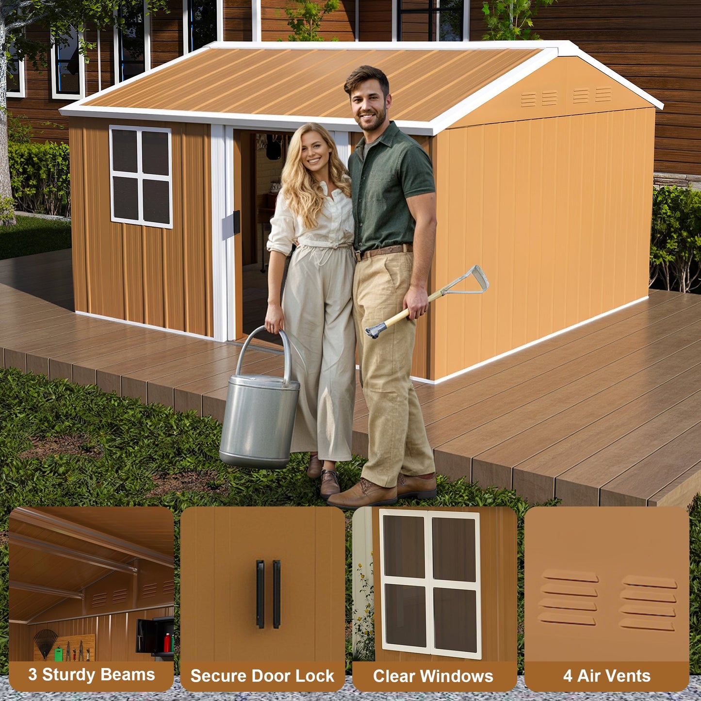 12x10 FT Heavy-Duty Metal Storage Shed with Lockable Door & Ventilation