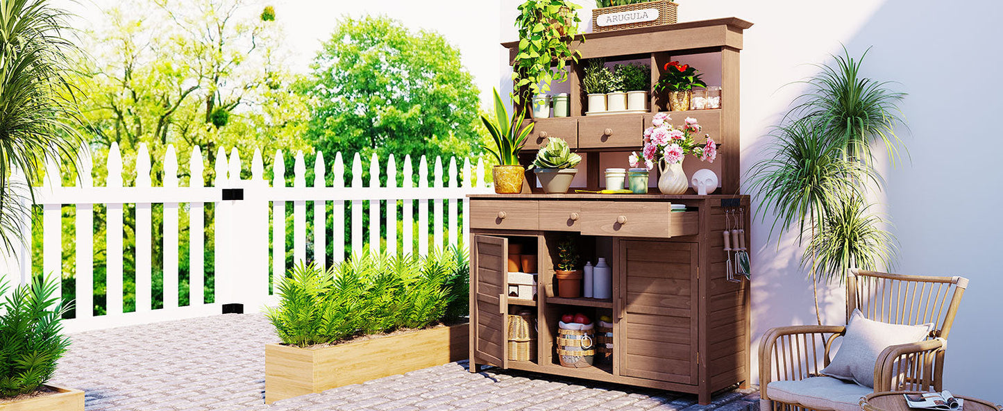 Topmax 65.7'' Tall Garden Potting Bench Table with Hutch