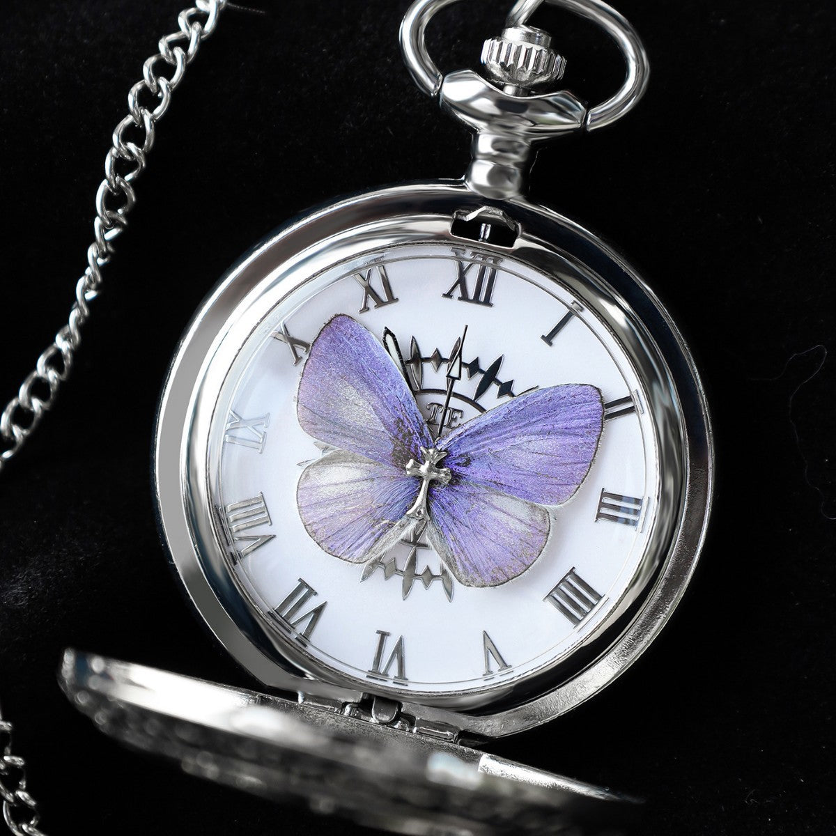 Ya Gray Butterfly & Wu Gray Butterfly Creative Pocket Watch Chain, Retro Pendant Watch