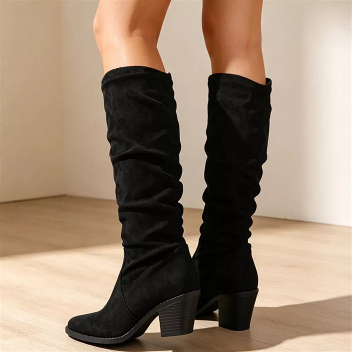 Point Toe Block Heels Boots