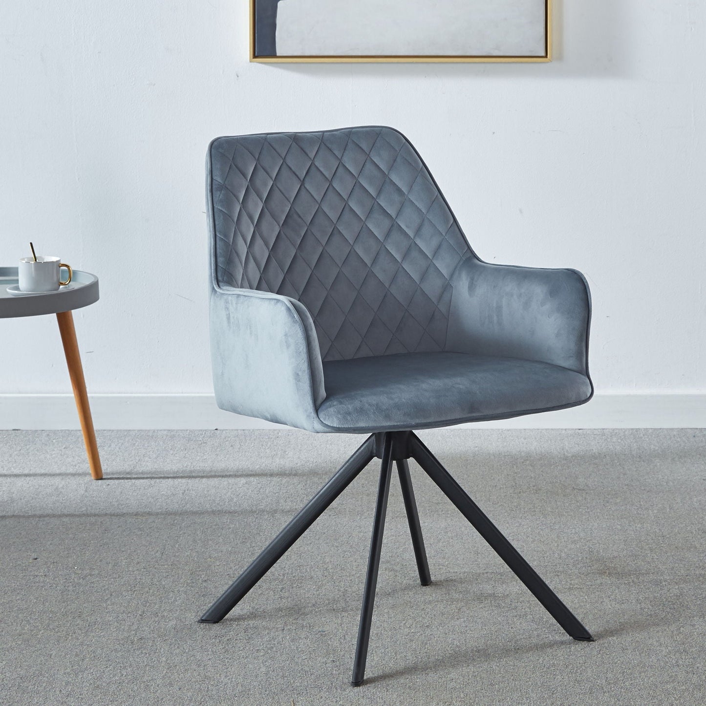 Modern Desk Chair No Wheel, Ergonomic Office Chair Home Office Upholstered Chair, Computer Chair For Bedroom, Reception Room, Living Room With Metal Legs - Blue