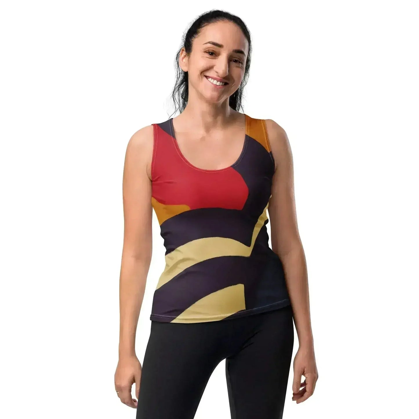 Womens Stretch Fit Tank Top - Brown Red Blue Colorblock Lines