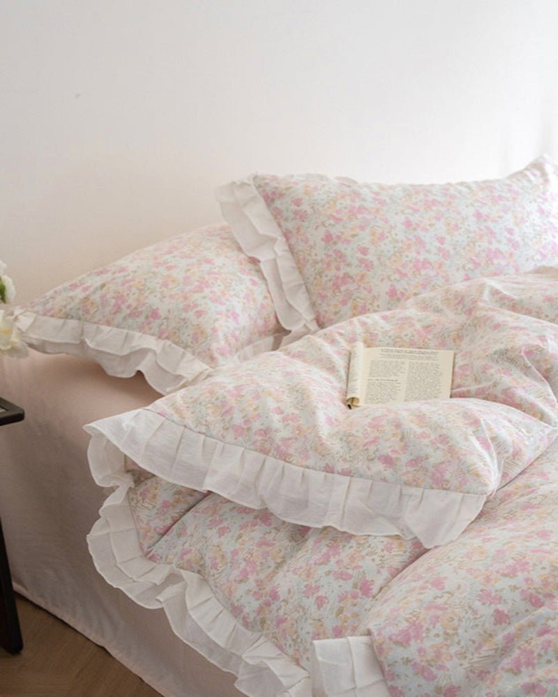 Annie Lace Ruffle Floral Bedding Set / Blue