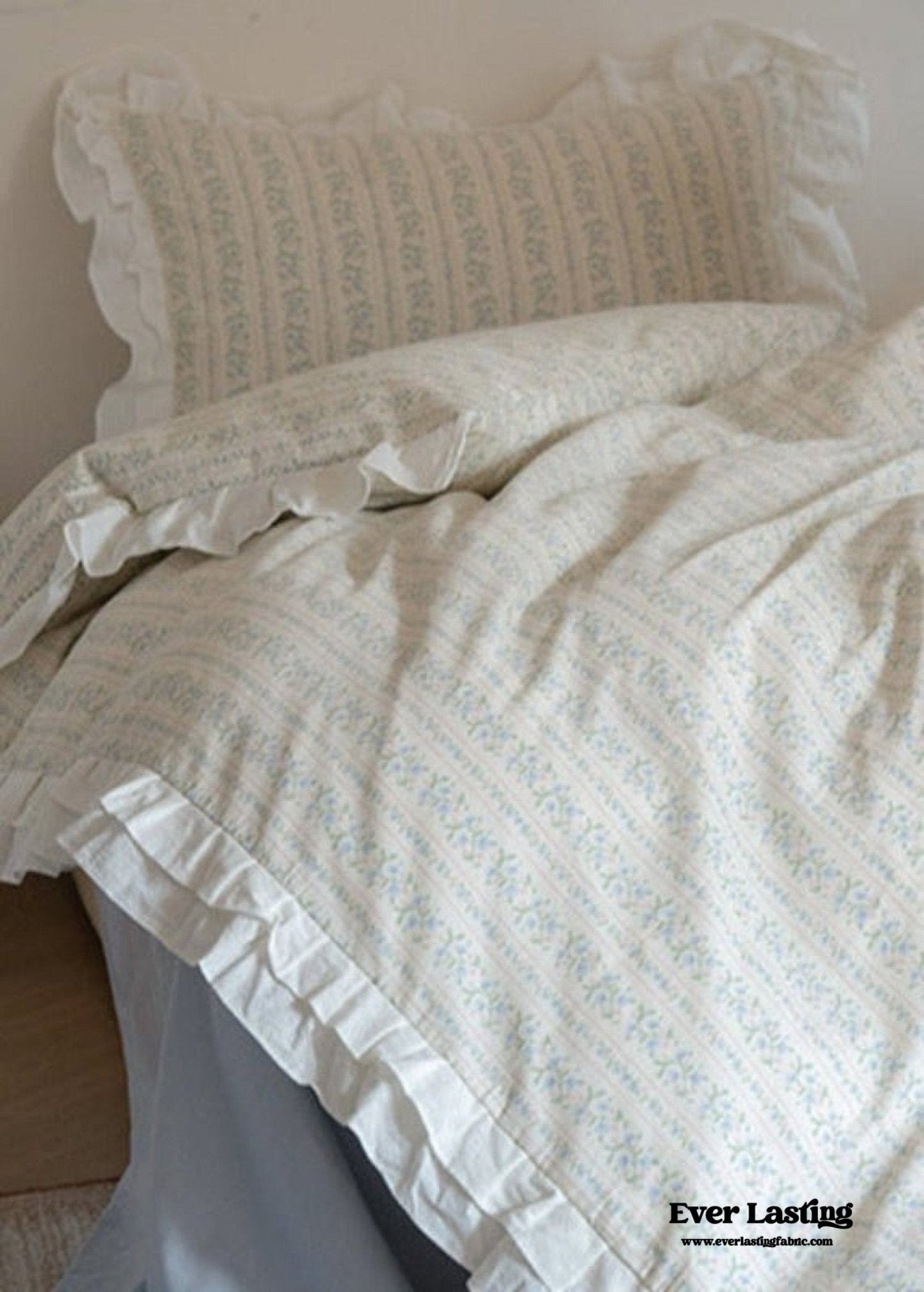 Annie Lace Ruffle Floral Bedding Set / Pink Beige