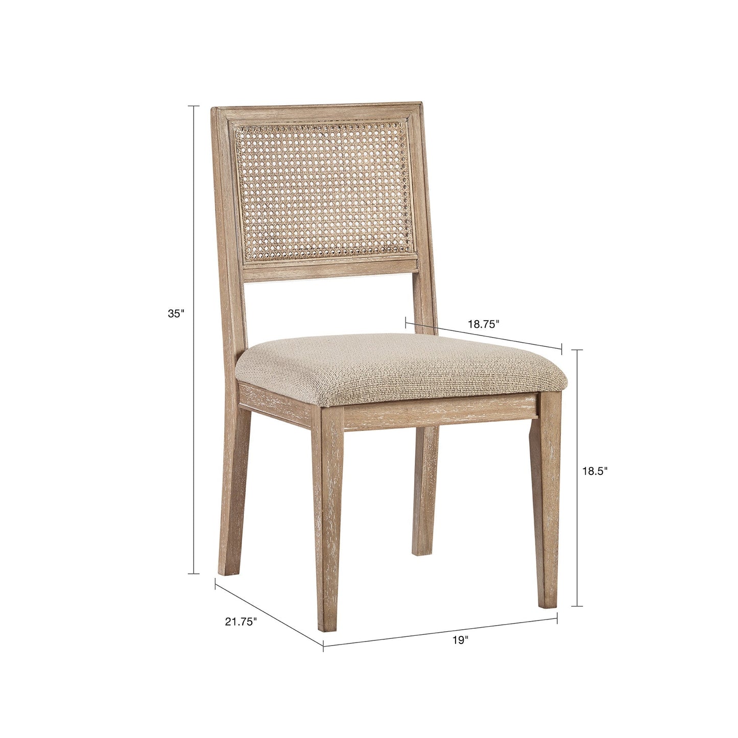 Armless Dining Chair with Cane Back and Tapered Wood Legs - Set of 2