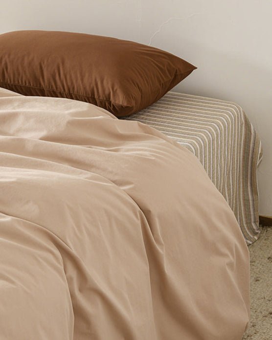 Ava Vintage Striped Cotton Bedding Set / Beige Striped