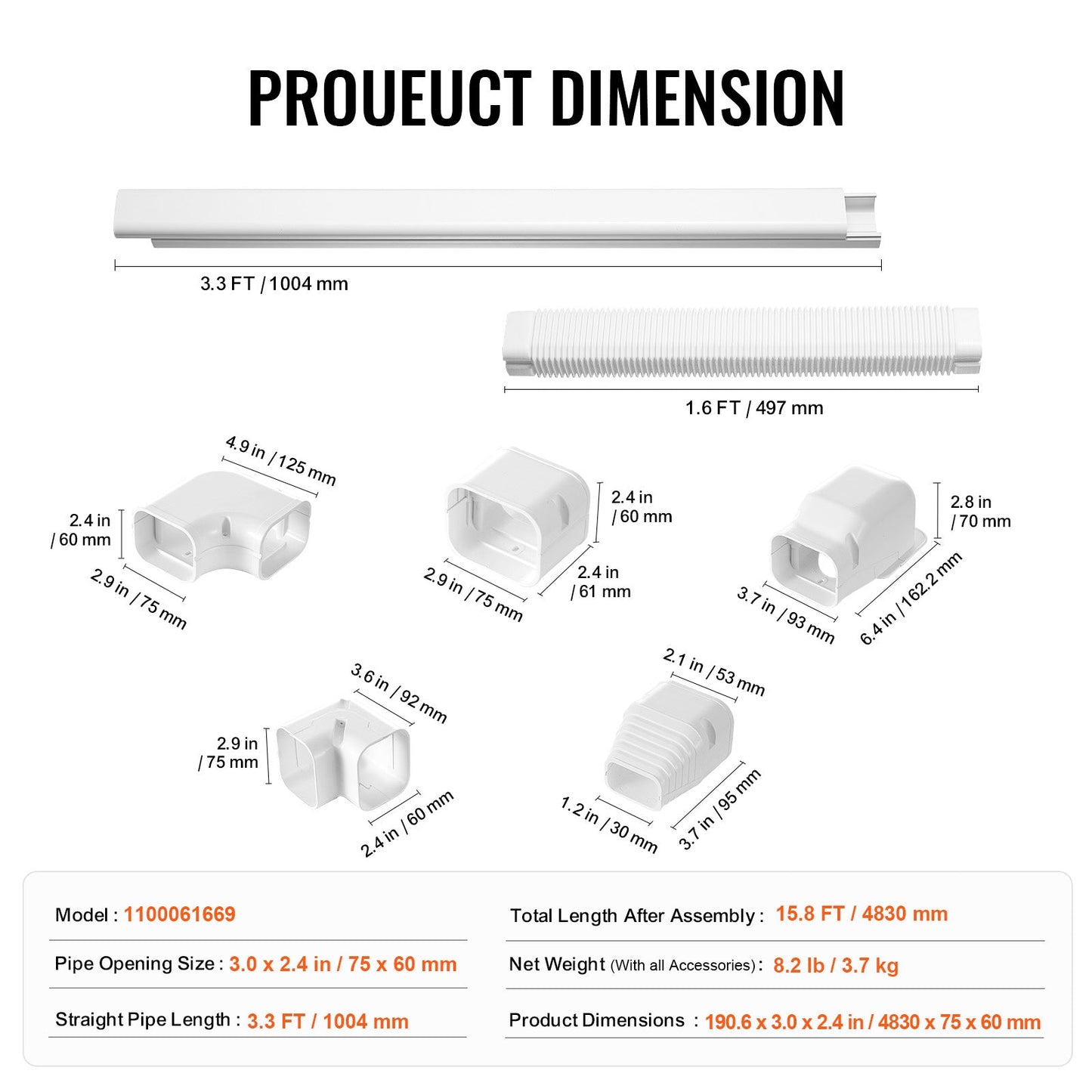 Mini Split Line Set Cover 3 Inch W x 15.8 Ft L PVC Decorative Pipe Line Cover