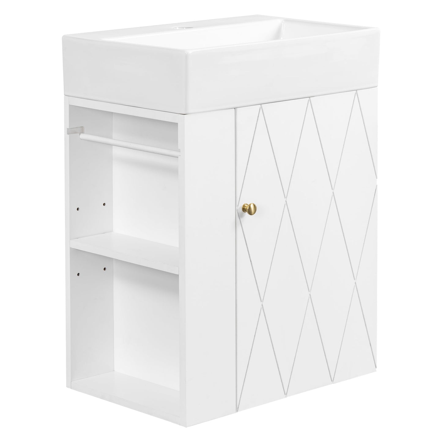 20 Inch Bathroom Vanity with Ceramic Sink, Diamond Pattern Door Design