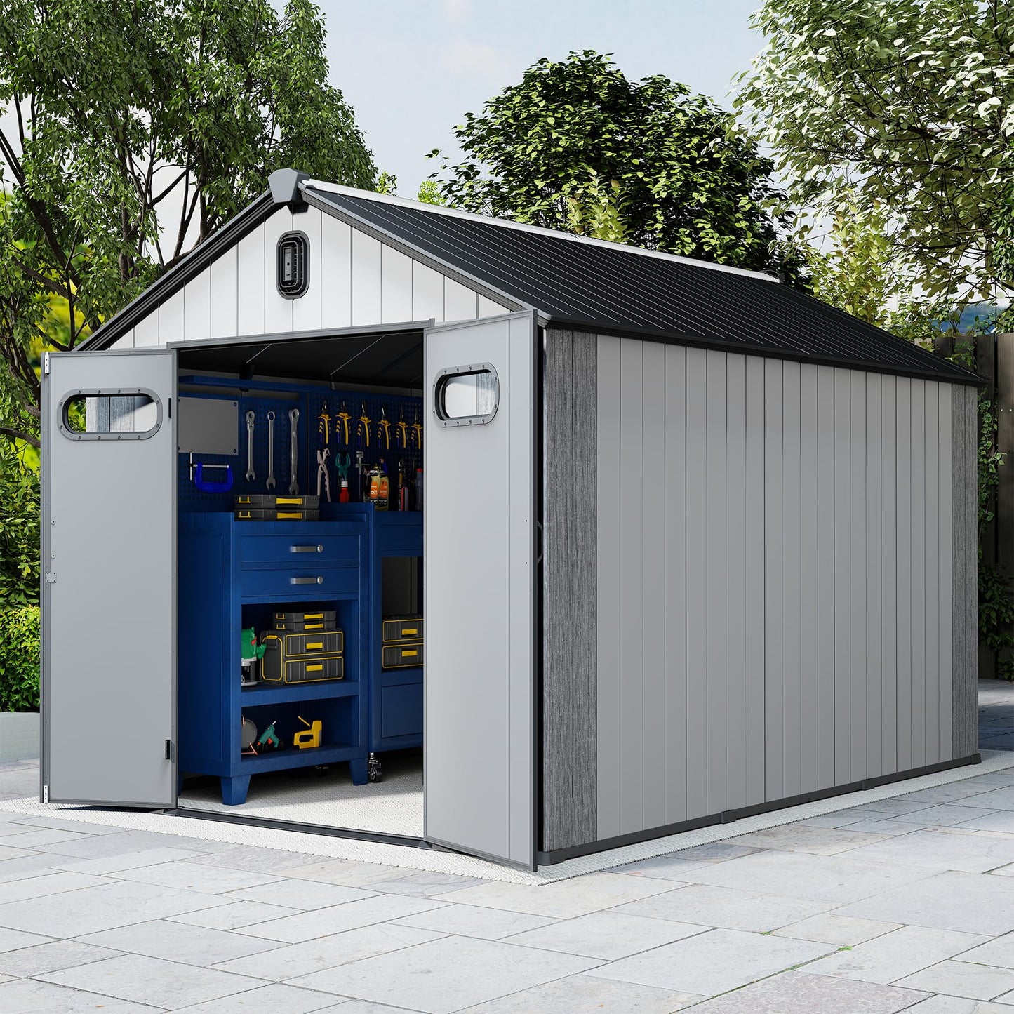 8x14Ft Resin Outdoor Storage Shed with Carpet