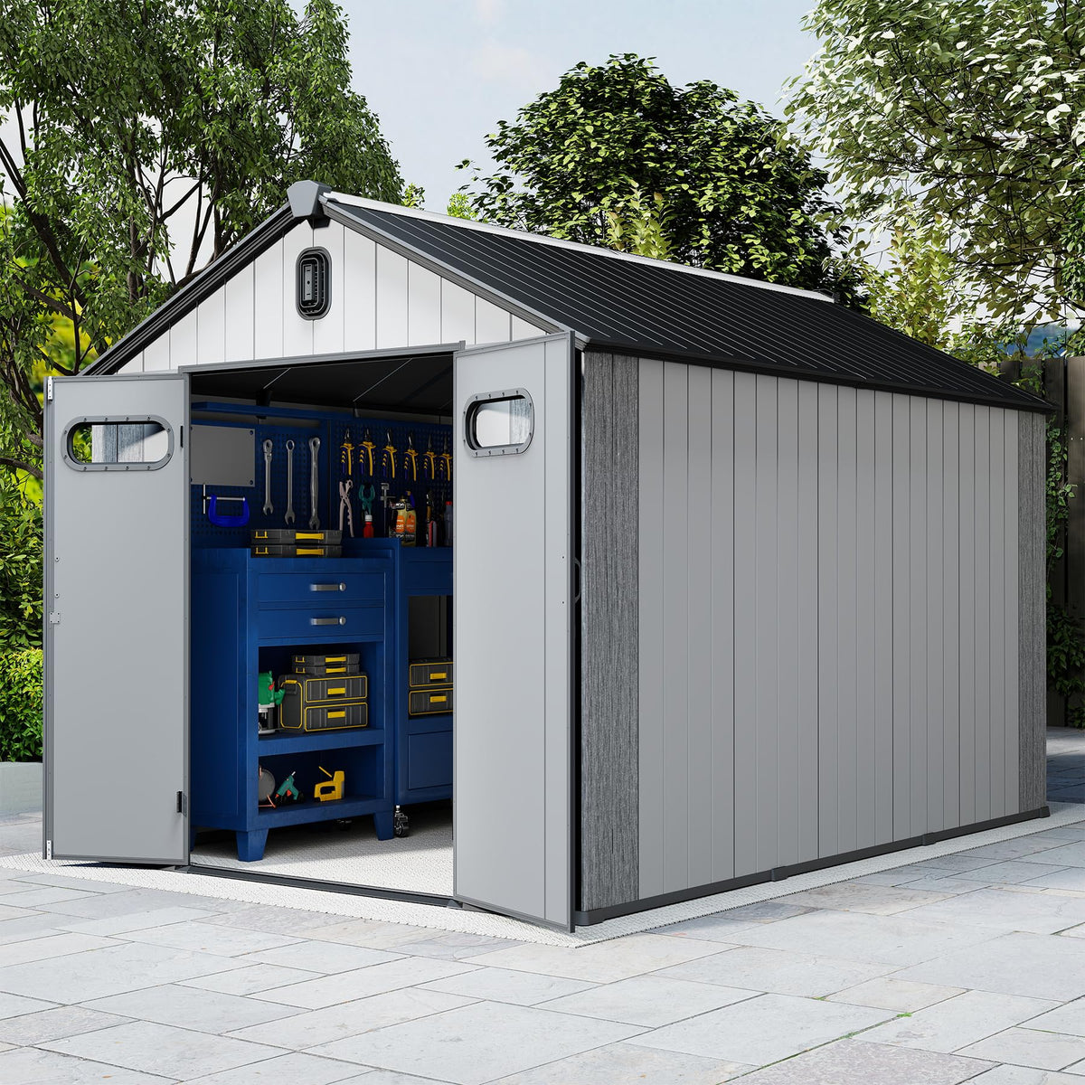 8x14Ft Resin Outdoor Storage Shed with Carpet