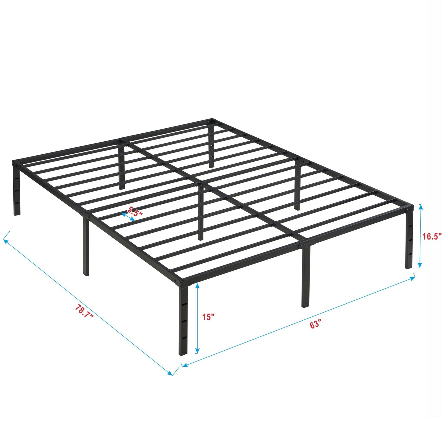 Queen Size Platform Bed with Quiet Support - Black