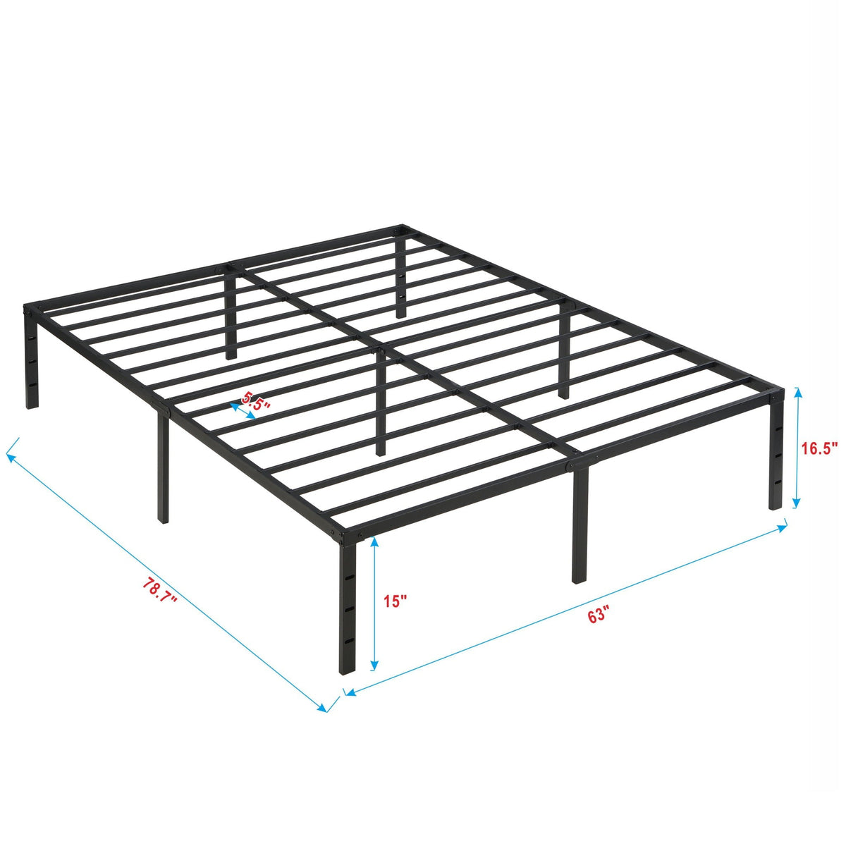Queen Size Platform Bed with Quiet Support - Black