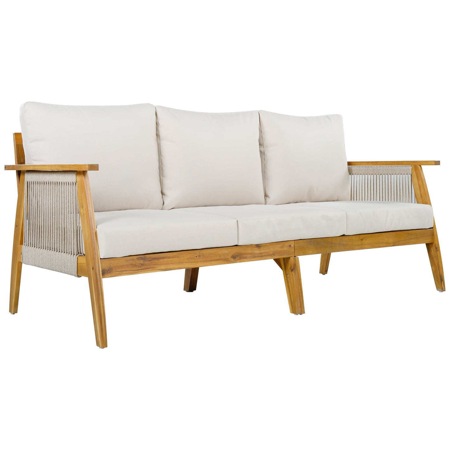 Outdoor Acacia Wood and Rope 3 Seater Patio Sofa
