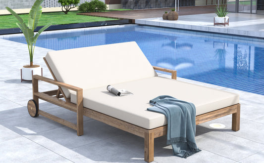 TREXM 1-Piece Farmhouse Wooden Outdoor Sunbed for 2