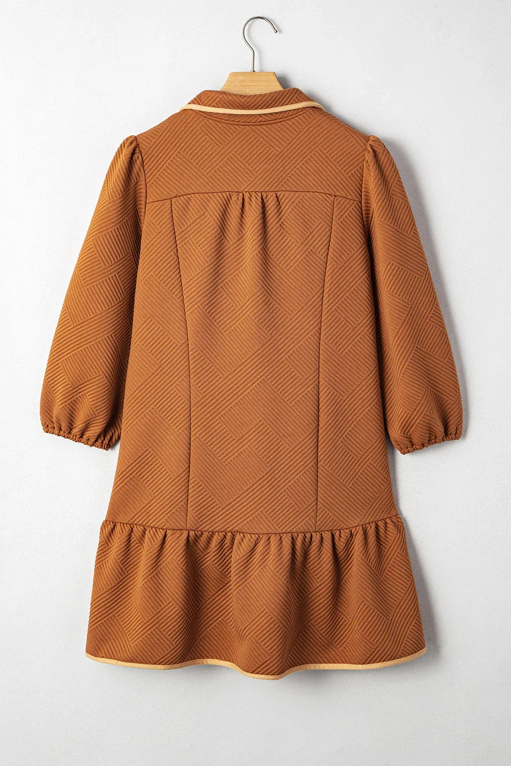 Desert Gold Quarter Zip Collar Bracelet Sleeve Textured Mini Dress