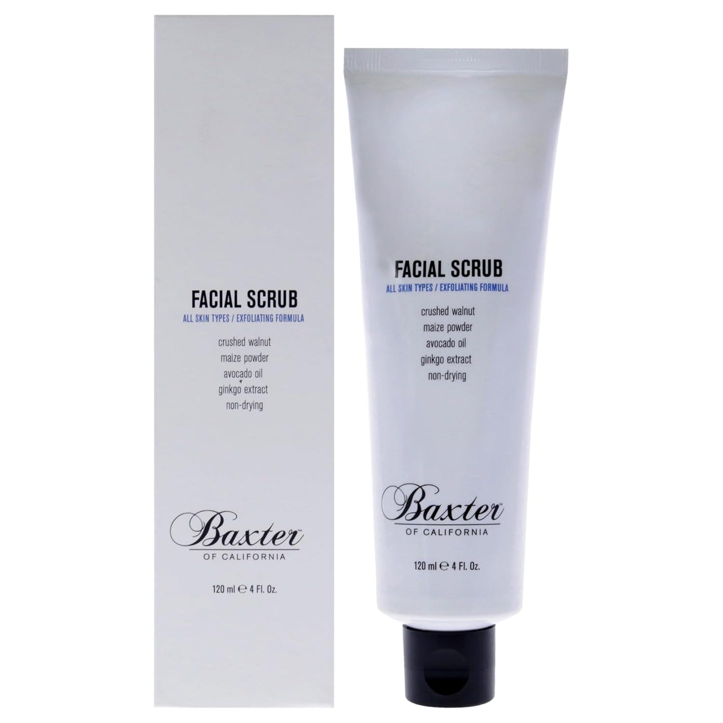 Baxter of California Exfoliating Facial Scrub for Men | Non-Drying with Walnut and Avocado Oil | All Skin Types | 4 Fl